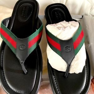 Gucci web and nylon thong sandals